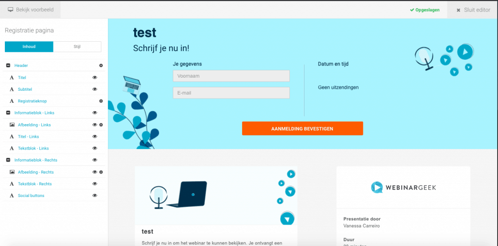 voorbeeld registratiepagina WebinarGeek