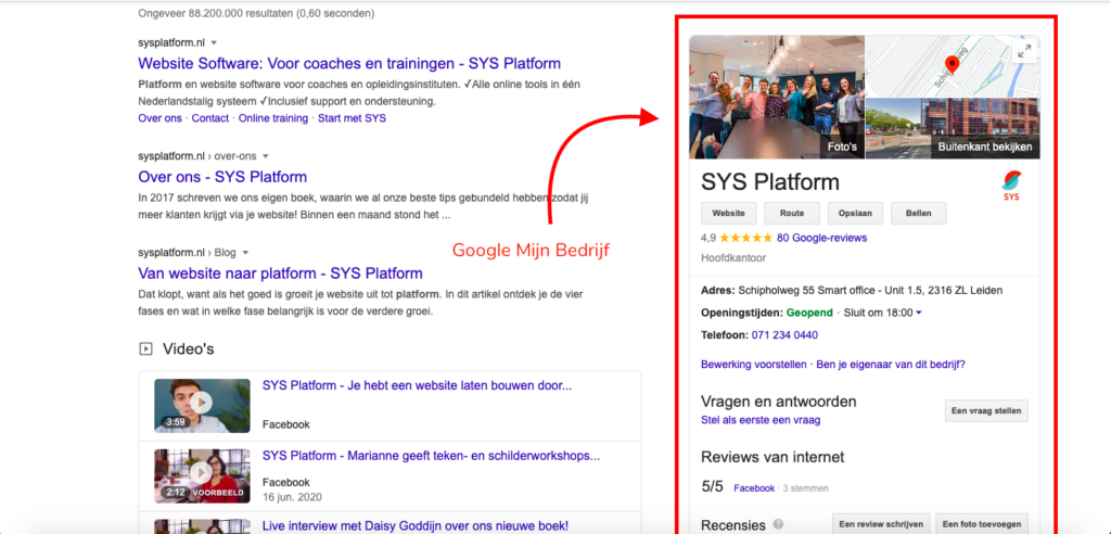 Google Mijn Bedrijf van SYS Platform